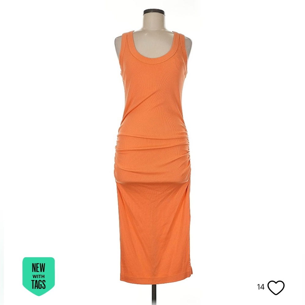New with tags Michael Stars Ribbed Ruched Tank Dress Orange Sherbert Medium Wren